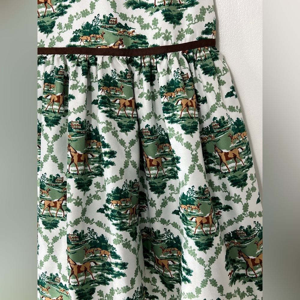 Janie and Jack White Dress with Green and Brown Horse Print - Picture 3 of 6